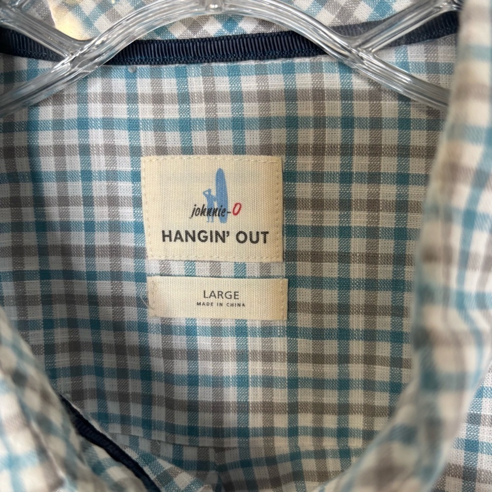 Johnnie-O Hangin’ Out Plaid Button Down Large Blue Gray Long Sleeve Cotton - Picture 5 of 10